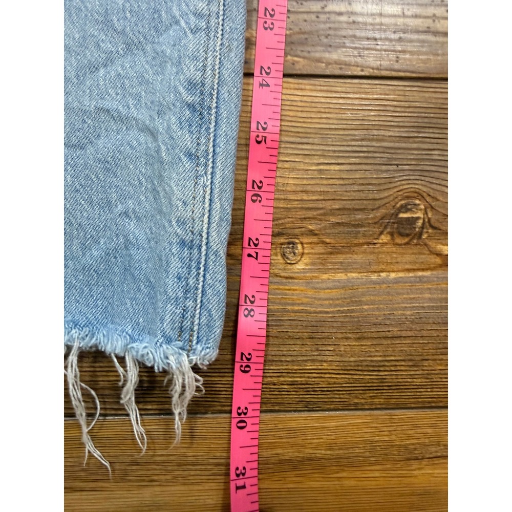 Old Navy High Rise Slouchy Straight Jeans Light Wash Raw Hem Size 14 Button Fly - Picture 7 of 7